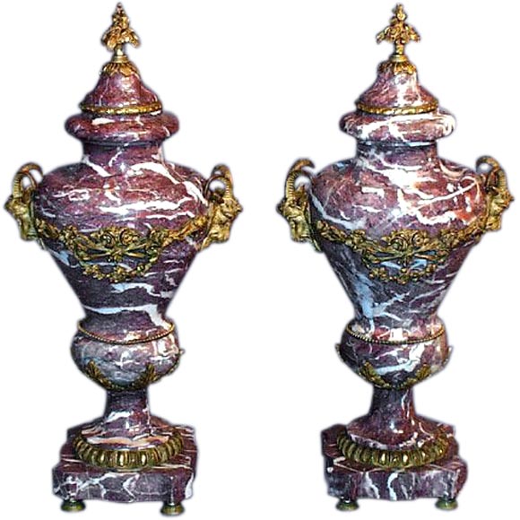 Pair of French 19th century fleur de peche marble cassoulets For Sale