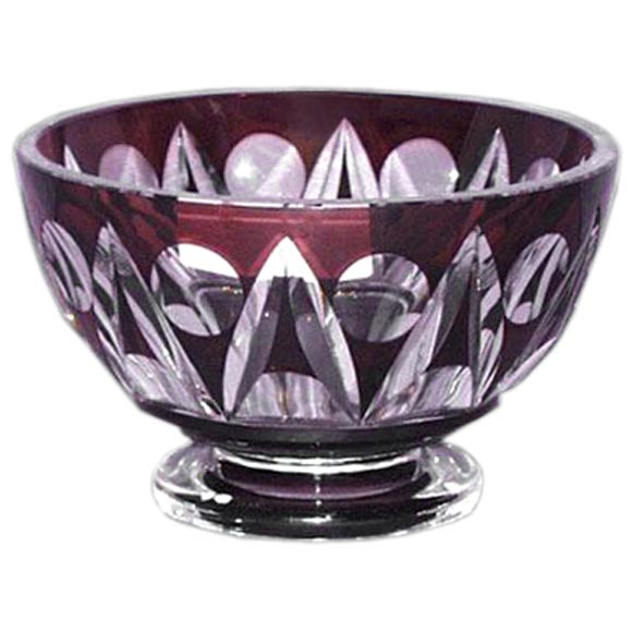 Signed Val St. Lambert amethyst cut-crystal bowl