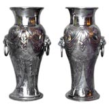 Pair of large 19th century Sheffield silver vases