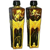 Pair of fine English glazed enamel hand-painted vases