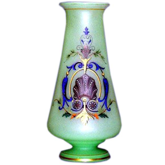 Hand-painted opaline glass vase For Sale