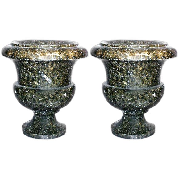 Pair of French 19th century mica marble urns. For Sale