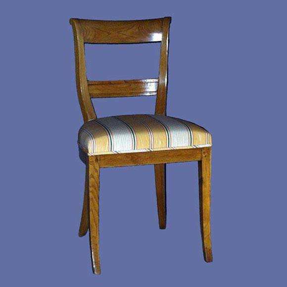 Set of six 19th century Biedermeier dining chairs, consisting of two-armchairs and four-sidechairs.<br />
FOR MORE INFORMATION, PLEASE VISIT WWW.CONNOISSEURANTIQUES.COM