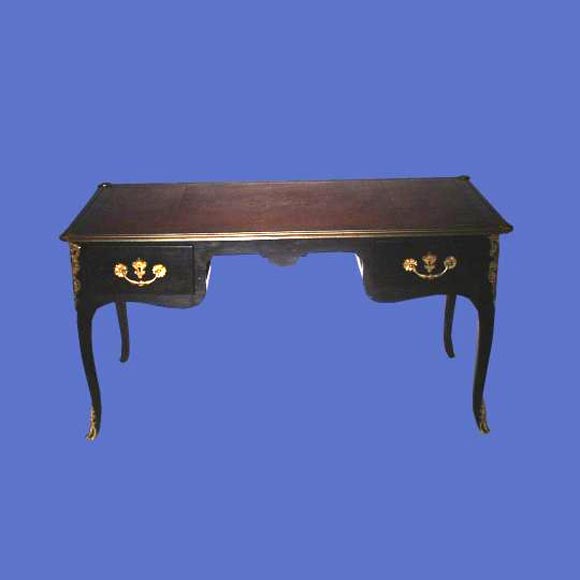 French black lacquered two-drawer bureau plat