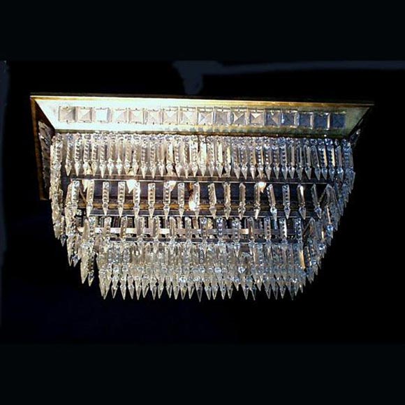 Art Deco tiered crystal ceiling fixture.