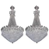 Pair of French Palladian baccarat tear drop crystal chandeliers
