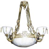 French Art Deco bronze and alabaster chandelier