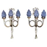 Pair of large French trumpet sconces with frosted globes