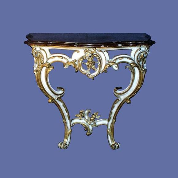 Italian 19th century carved, painted and gilt console with serpentine marble top.<br />
FOR MORE INFORMATION, PLEASE VISIT WWW.CONNOISSEURANTIQUES.COM