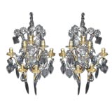 Pair of French early 19th century bronze dore 7-light sconces