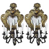 Pair of French 19th century bronze 7-light sconces