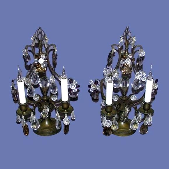 Pair of French 19th century bronze and Baccarat girandoles