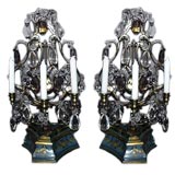 Pair of 19th century multi-colored Baccarat crystal Girandoles