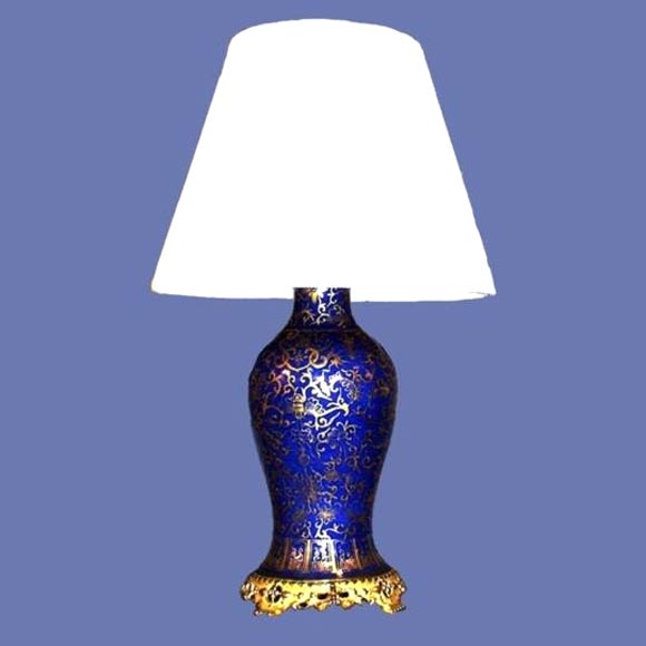 Oriental 19th century blue and gold porcelain lam