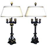 Pair of French 19th century bronze candelabrums - Electrified