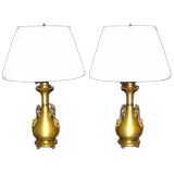 Vintage Pair of fine 19th century satin bronze dore patterned oil lamps