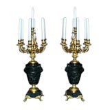 Pair of French 19th century verde 7-light candelabrums