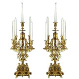 Pair of French 19th century bronze dore 5-light candelabrums