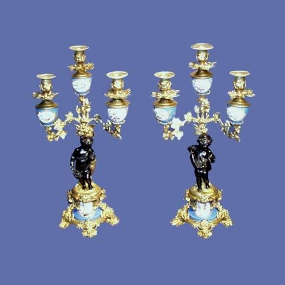 Pair of fine French 19th century bronze dore candelabrums