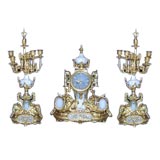 French 19th century bronze dore garniture clock set