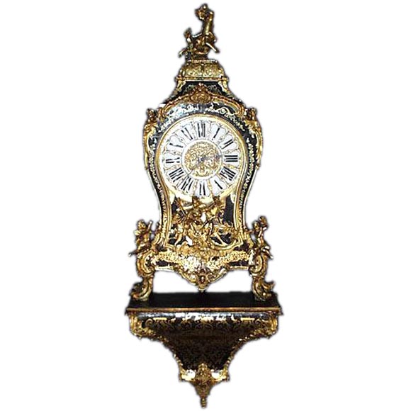Magnificent French 19th century boulle clock on wall bracket For Sale