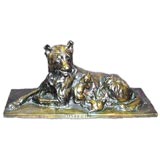 Antique French 19th century bronze of dog with puppies