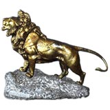 French bronze lion on marble base