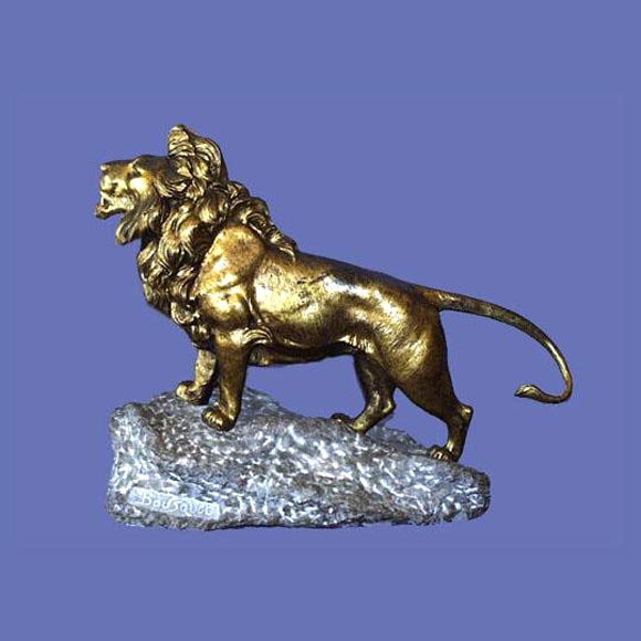 French bronze lion on marble base