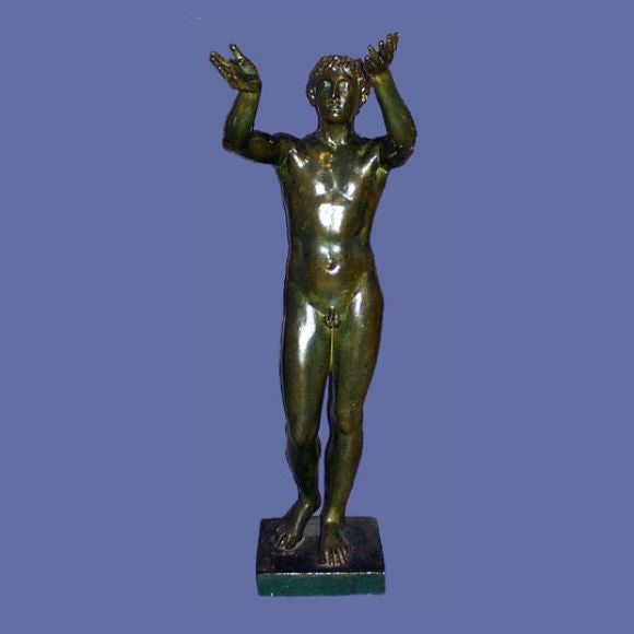 Large pair of French 19th century verde green iron statues