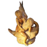 Large 19th century terra cotta of cherubs playing with a goose.