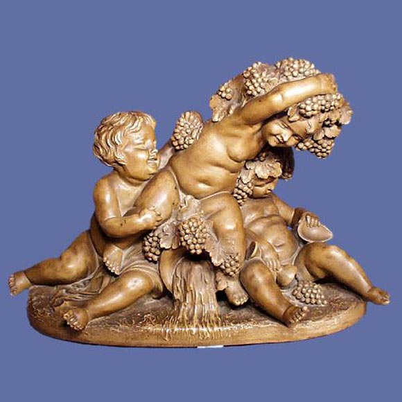 19th century terra cotta of three-cherubs with grape clusters