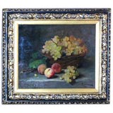Framed original oil of grapes and peaches in a basket, signed