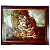 Fine Italian 19th century framed floral and fruit oil on canvas.