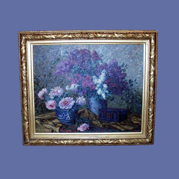 Large framed floral oil signed, "G. Heinrich."