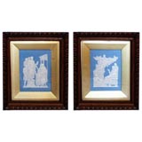 Pair of fine blue and white framed Wedgwood plaques.