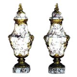 Pair of French 19th century veined marble cassoulettes