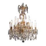 Antique French 19th century bronze dore 14-light Baccarat Chandelier