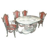 Vintage Exceptional art deco marble top table with 4 matching chairs