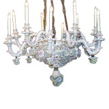 Important porcelain chandelier with hand-painted flowers