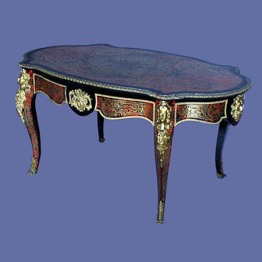 Fine French 19th century boule and red tortoise Napoleon III center table.<br />
FOR MORE INFORMATION, PLEASE VISIT WWW.CONNOISSEURANTIQUES.COM