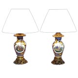 Exceptional French 19th century Bayeaux Chinoiserie lamps