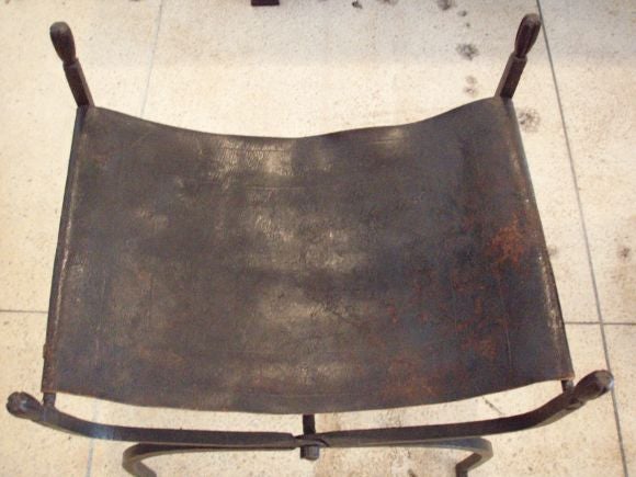 Pair of Campaign Folding Wrought Iron Stools