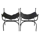 Pair of Campaign Folding Wrought Iron Stools