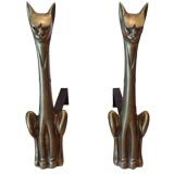 Pair of Brass Cat Andirons