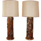 Vintage Pair of Wallpaper Roll Lamps
