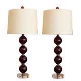 Vintage Pair of Red Blown Glass & Brass Lamps