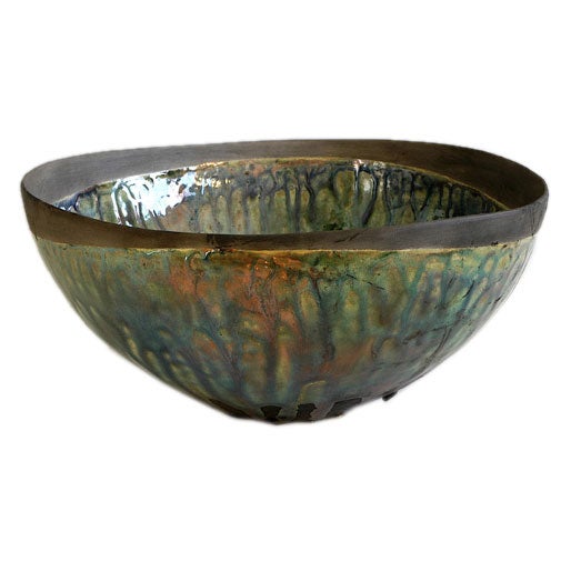 Running Teal Raku Vessel