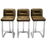 Three Lucite Upholstered Bar Stools