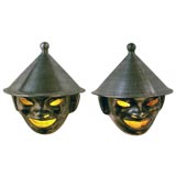 Pair of Theatre Sconces, Polished Metal and Glass