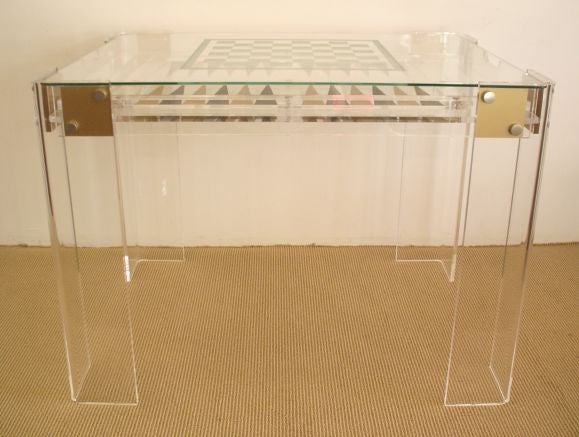 Clear Glass and Lucite Game Table - Chess, Backgammon In Excellent Condition In Los Angeles, CA